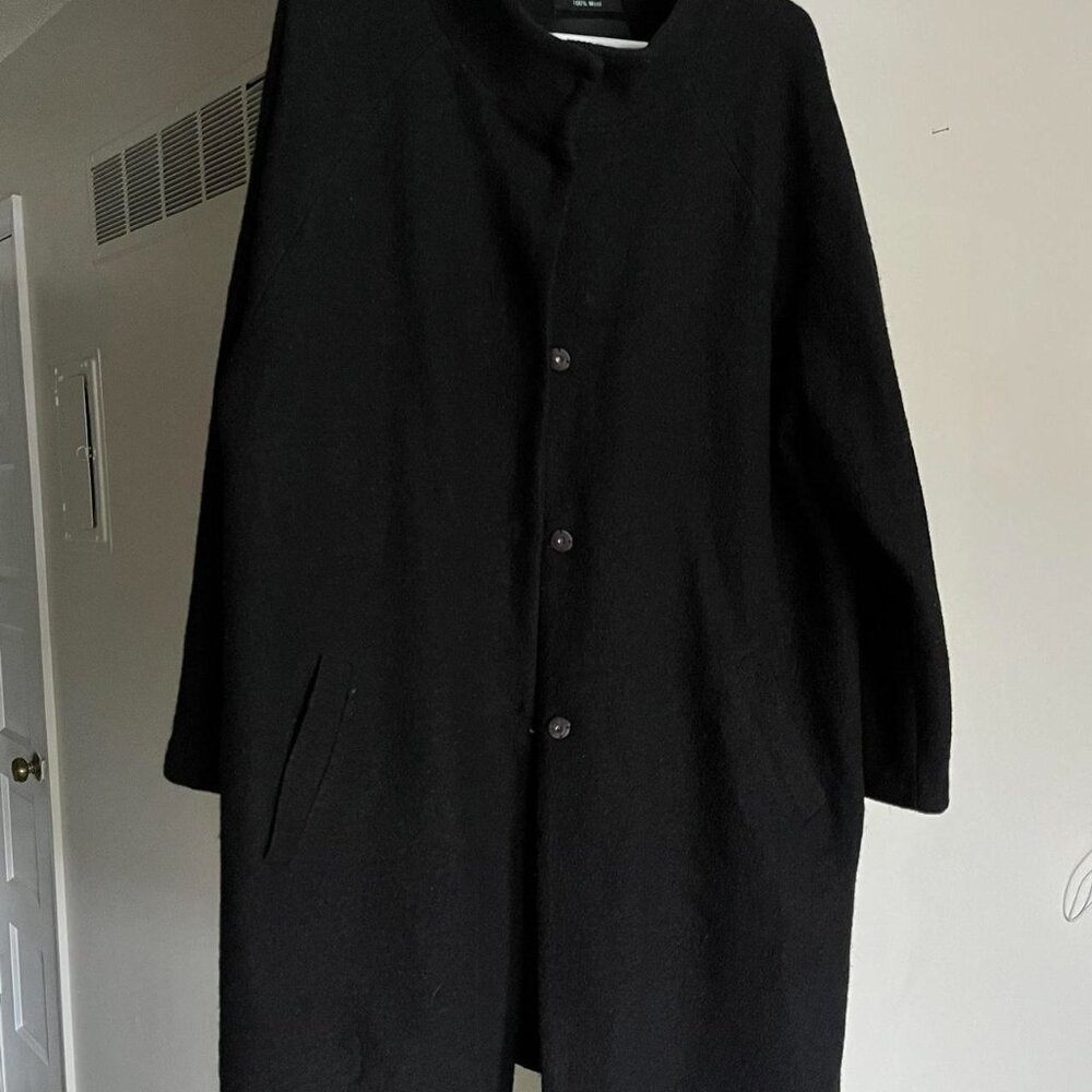 Cynthia Rowley 100% Wool Black Trench Coat 1X Whimsigoth Winter Emo Urban Chic - Picture 5 of 8